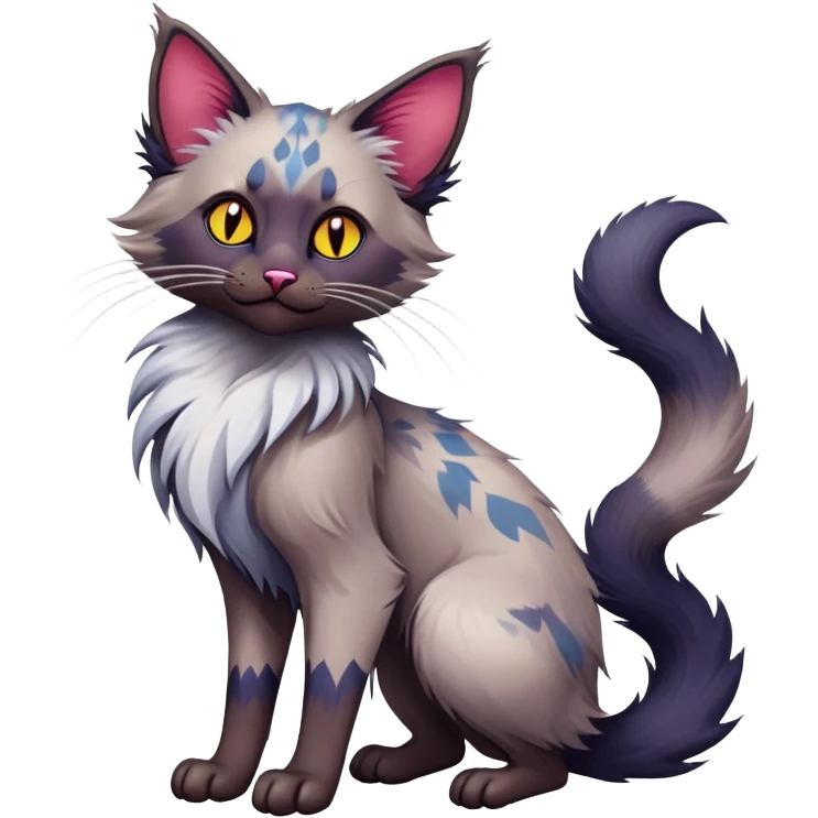 Colorful exotic Fantasy-Ragdoll-Fakémon-Lykoi-feline-hybrid (full body) emoji