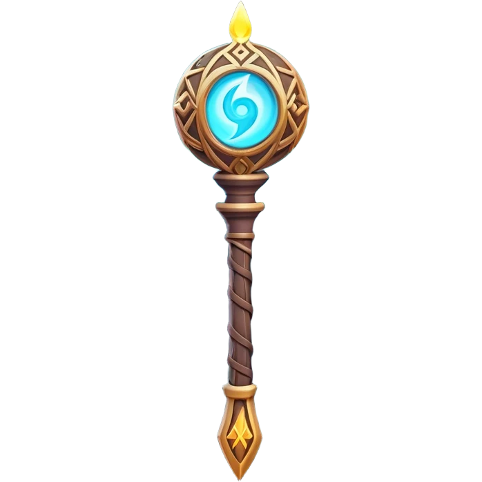 Clash of Clans aesthetic: Cinematic Playful Magic Staff Emoji, rendered in a 3D vector-style similar to standard emojis with minimal shading and bold, simplified shapes. A compact, isometric enchanted staff with intricate runic carvings and a glowing orb at its tip, softly glowing with a mystical arcane charm. Simplified yet unmistakably iconic, highly detailed and consistent, glowing with a soft radiant glow and high shine. Stylized with a touch of legendary sorcery and a soft glowing outline, capturing the essence of a powerful magic staff with a friendly, playful vibe! emoji