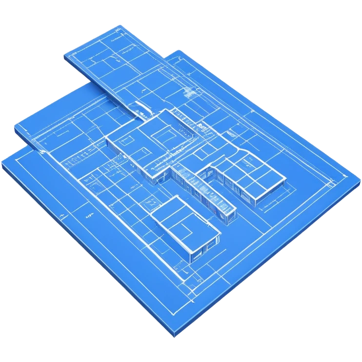 side view of a blue blueprint plan with white lines emoji