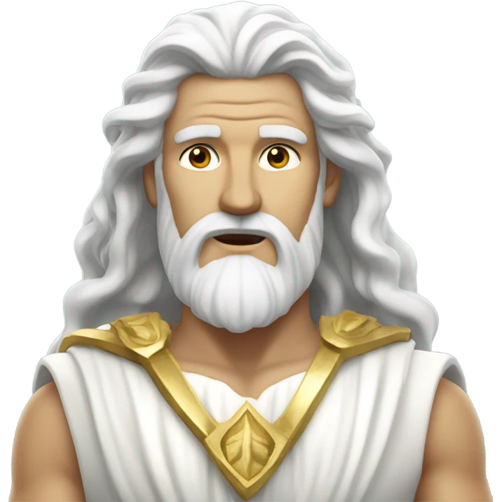 white man Poseidon. long white hair white dress. with gold hoses emoji