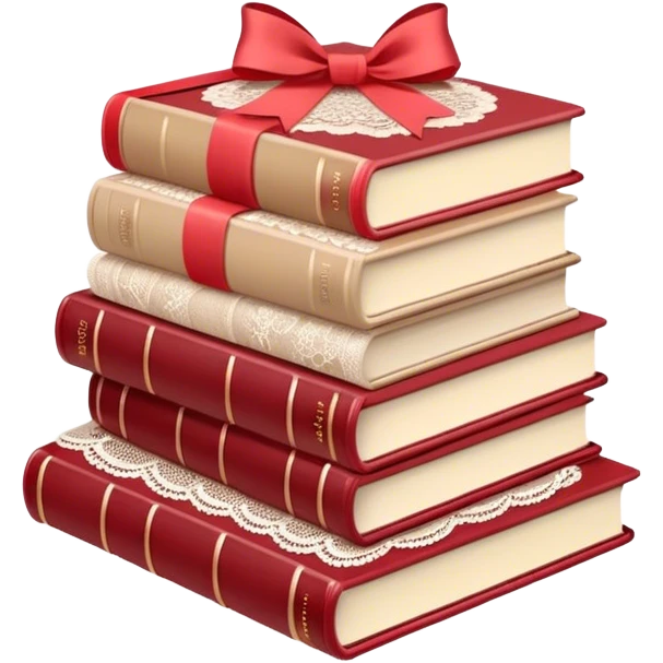 aesthetic book stack beige and light red with lace and ribbon emoji