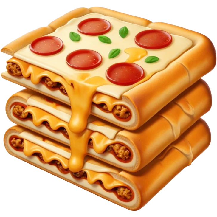 pizza logs snack, stacked, melted cheese oozing out emoji