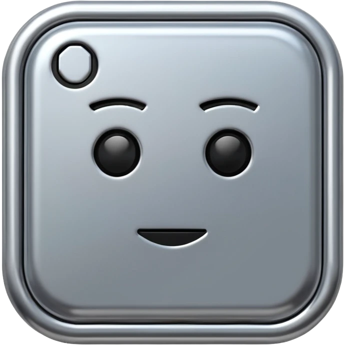 A futuristic microchip emoji made of polished silver chrome, minimal circuit details, smooth metallic surface, soft lighting, iOS emoji style, centered, clean white background emoji