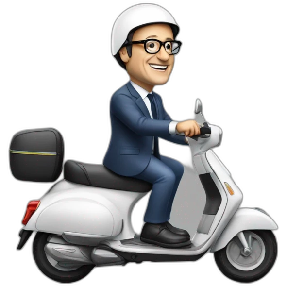 François Hollande sur un scooter avec un casque a la main emoji