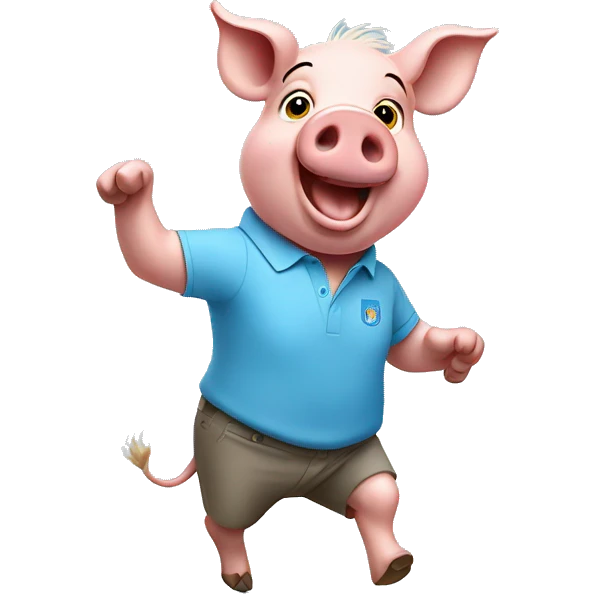pig dancing with light blue polo shirt emoji