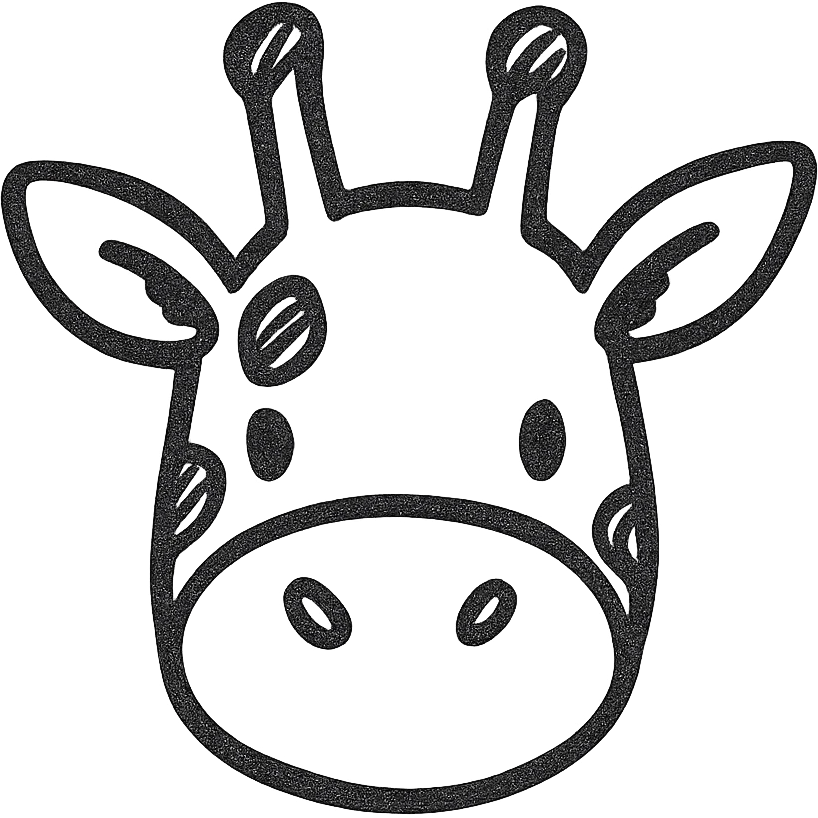 giraffe face, hand-drawn black outline style emoji