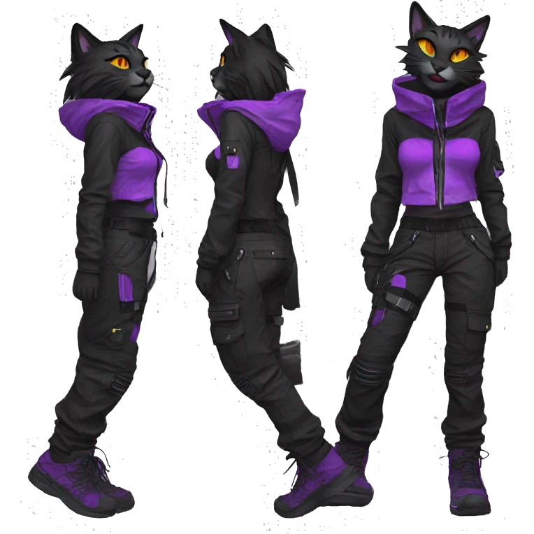 Edgy Anthro cool pretty colorful dark cat-fursona techwear cargo pants hoodie emoji