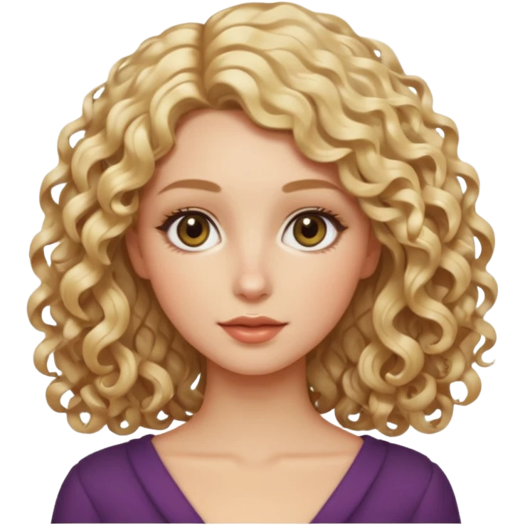 Mujer rubia, pelo rizado hasta los hombros, Raya del pelo al lado, Ojos almendrados emoji