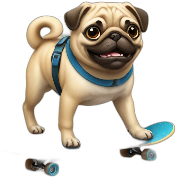 Pug riding a skate board emoji