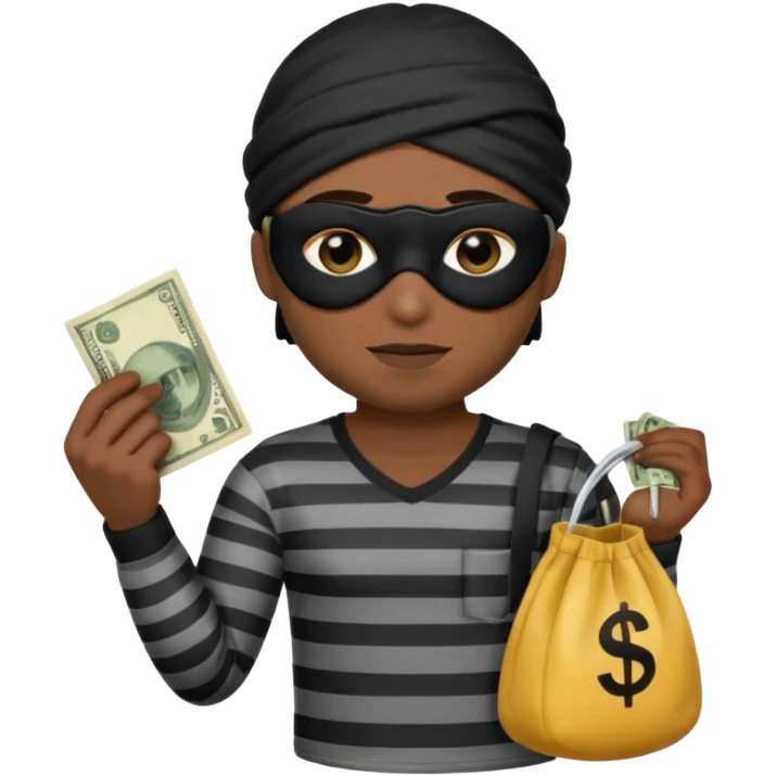 A theif robber emoji,Stripped shirt,eye mask, black head. emoji