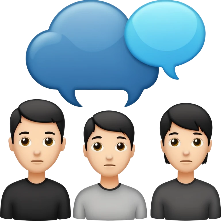 Minimalistic flat vector icon, iOS style, thin black contour on white background. Human head with speech bubble and small group of people silhouettes listening. Clean, no text, no shadows emoji