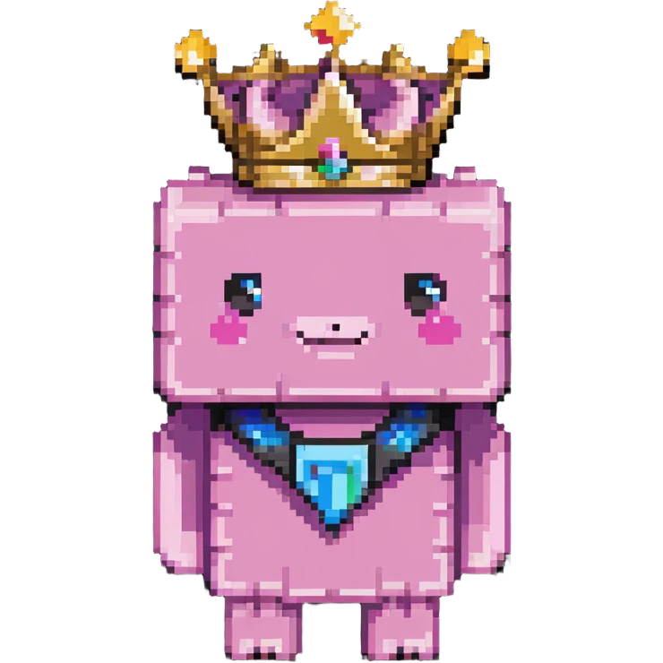 minecraft pig full body pink blocky animal with square head wearing a crown emoji