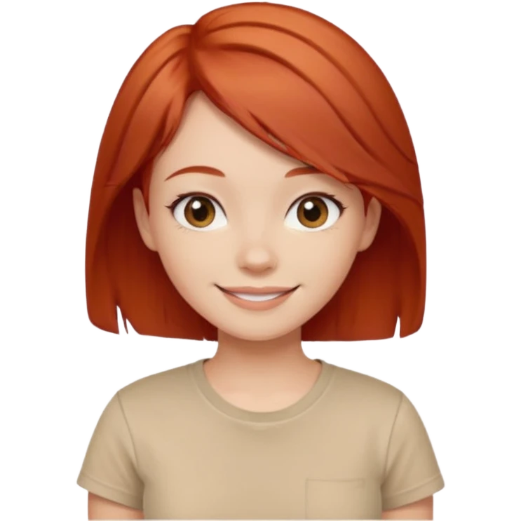 girl short-layer-red-hair wear beige T-shirt emoji