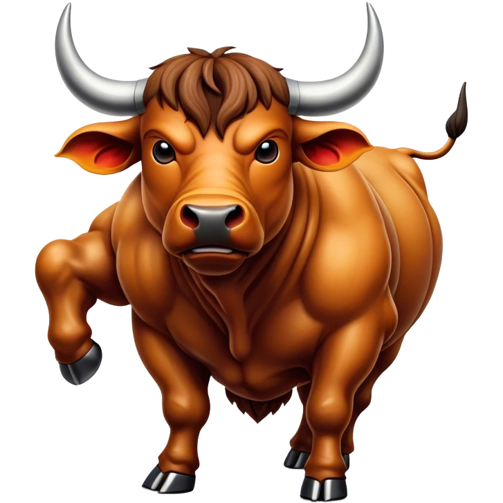 Cinematic Realistic depiction of a powerful Spanish charging bull, rendered with dynamic muscle definition and detailed, textured hide, set against a dramatic backdrop with intense, action-packed lighting emoji