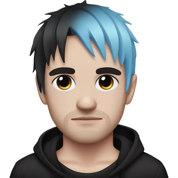 Create an emoji of an emo guy with split-dyed hair (one side pastel pink, the other side pastel blue), wearing black clothes and a subtle sad expression, inspired by the style of Lil Peep. emoji