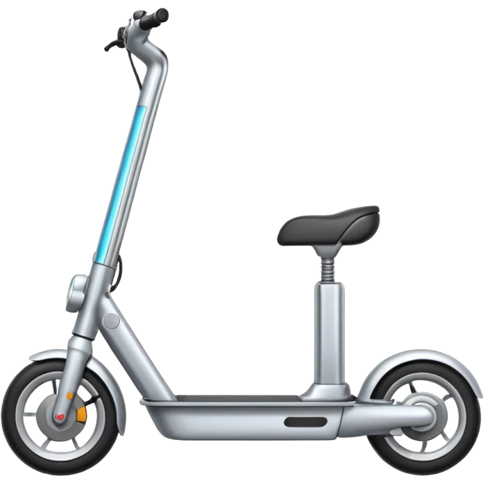 A futuristic electric scooter emoji made of silver chrome, sleek minimal frame, smooth metallic surface, subtle reflections, modern urban design, iOS emoji style, centered, clean white background emoji