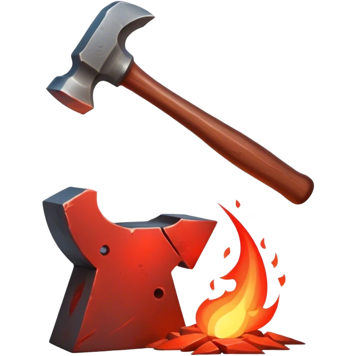 Blacksmithing icon, forged metal piece being shaped with hammer and anvil, glowing red-hot metal, blacksmith tools like tongs and chisel, sparks flying, minimalistic style, clean lines, transparent background. emoji