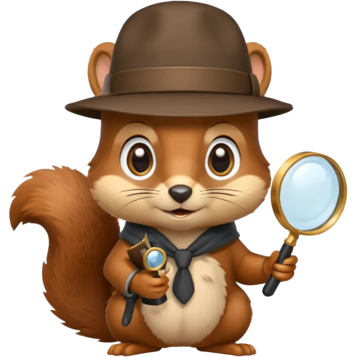cute squirrel detective with a magnifying glass and detective hat emoji