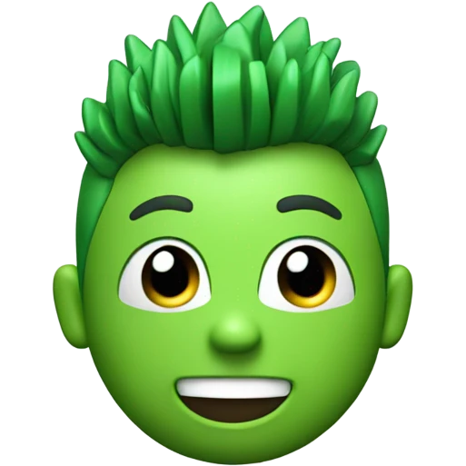 Green smiling 3d emoji with Mohawk and teeth emoji