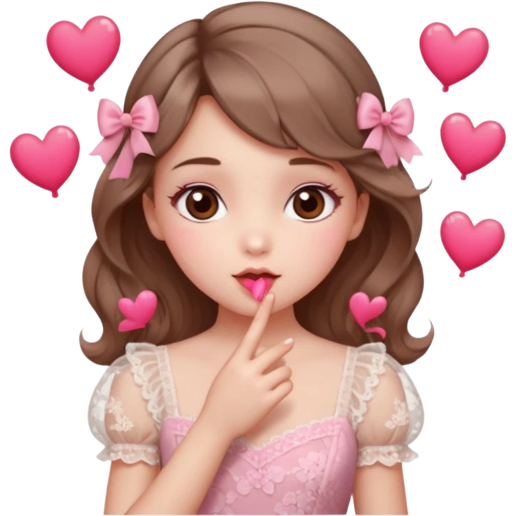อ่อนโยน ขี้อ้อน เชื่อในความรัก
ลุคอิโมจิ:

ดวงตาน้ำตาลอมชมพู หวานฉ่ำ

แก้มชมพู หัวใจลอยรอบตัว

ผมลอนนุ่ม มีโบว์ / ที่คาดผม

เดรสพริ้ว ลูกไม้
ผิวขาว

ท่าเป่าจุ๊บ
ฟีล: Valentine girl, soft love energy emoji