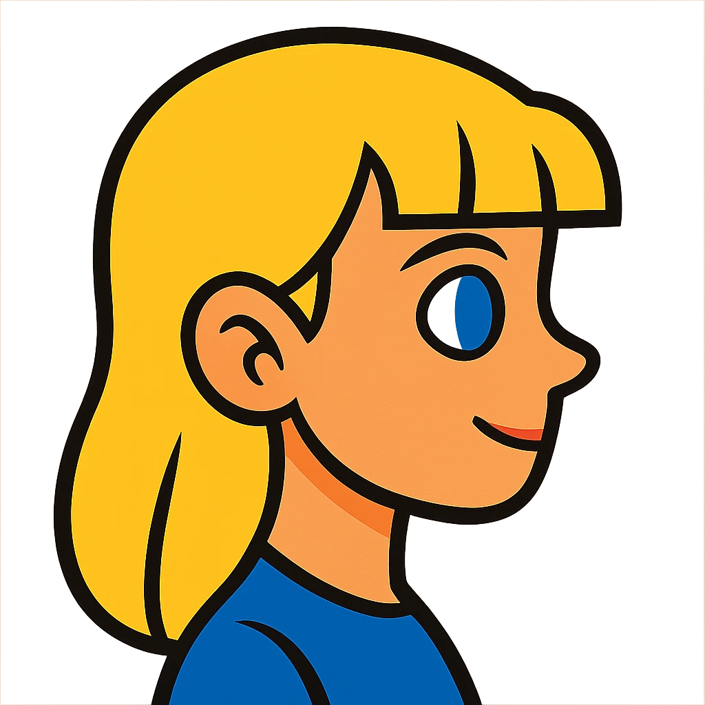 blonde girl with blue eyes, straight hair, side profile emoji