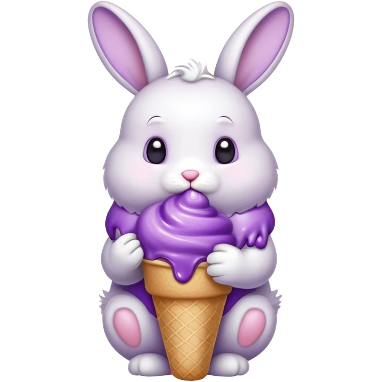 white bunny eating a purple ice cream emoji