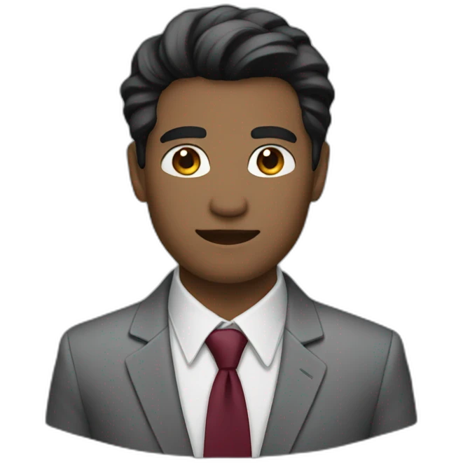 black hair, grey suit, maroon shirt emoji