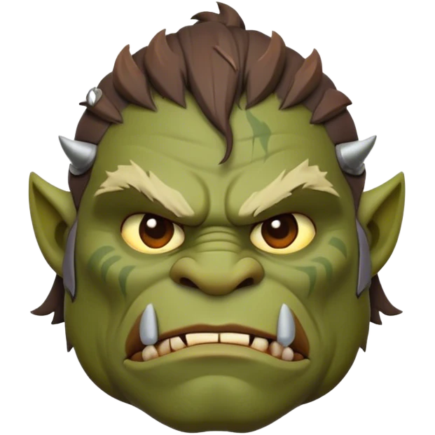 Cinematic Noble Ogre Portrait Emoji, Majestic and imposing, with a rugged, muscular form in deep earthy greens and browns, adorned with battle scars and subtle tribal markings, exuding calm, noble strength and unexpected wisdom, simplified yet strikingly detailed, glowing with a shadowy outline that captures the essence of a gentle giant with fierce heart! emoji