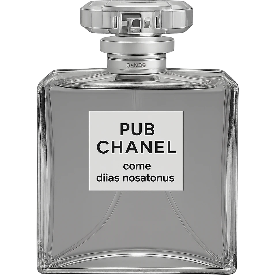 Convert the image to black and white, keeping only the realistic Chanel perfume bottle with gold accents. Preserve the glass and gold details as grayscale. The background should be transparent. emoji