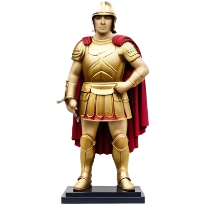 Cinematic Realistic Roman Soldier Statue at Botero Square Landmark Emoji, depicted as a striking, larger-than-life sculpture rendered with rich detail and dynamic, urban lighting. emoji