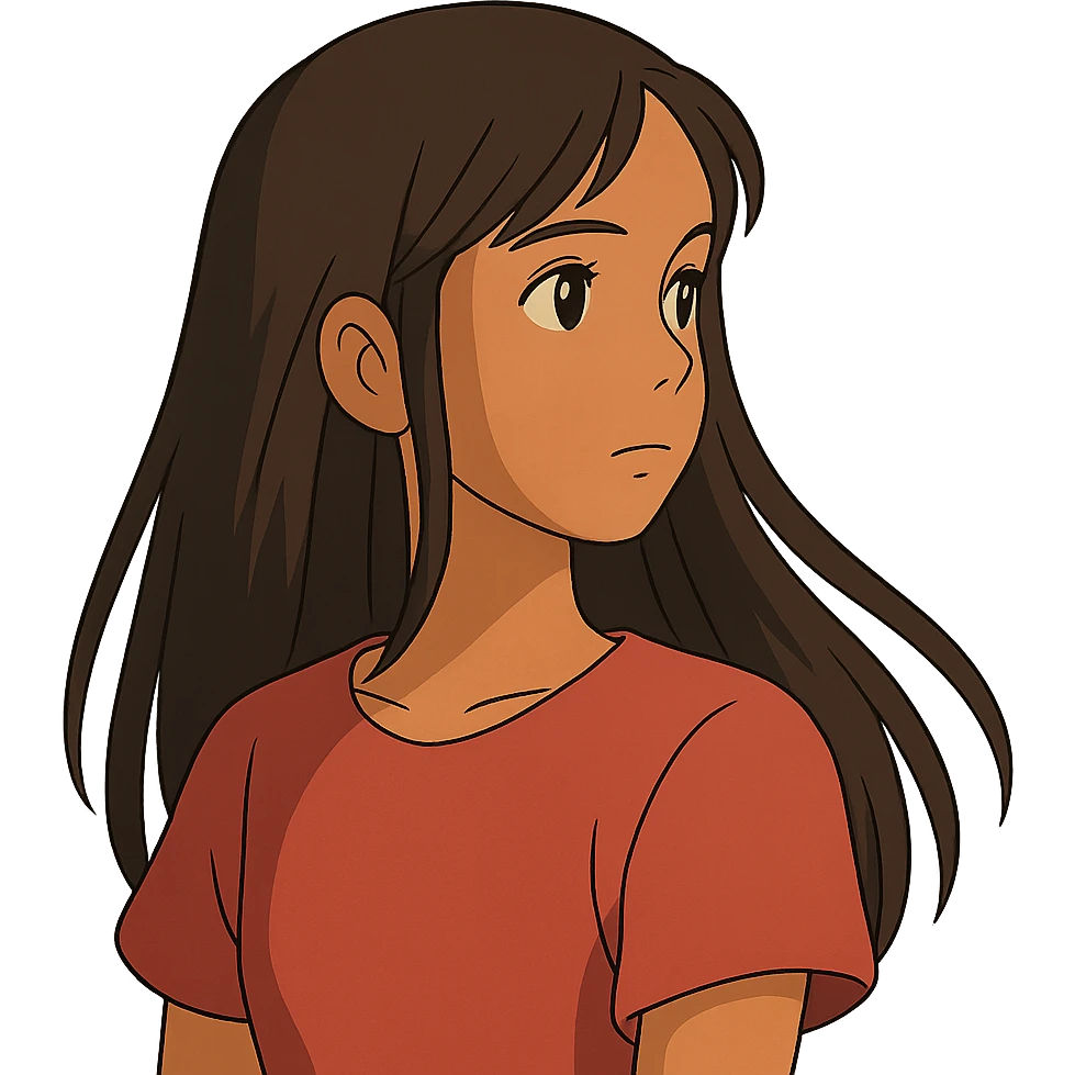 chica morena de pelo largo y liso en estilo ghibli emoji