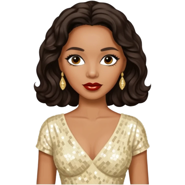Dorothy Dandridge with long dark brown hair, cream sequin outfit emoji