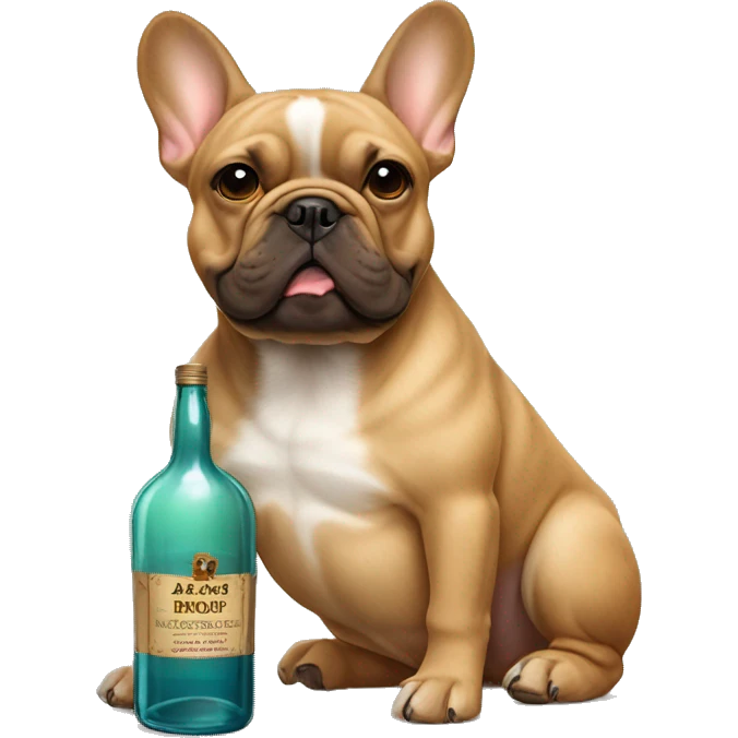 Light brown French bulldog with a bottle of whiskey  emoji