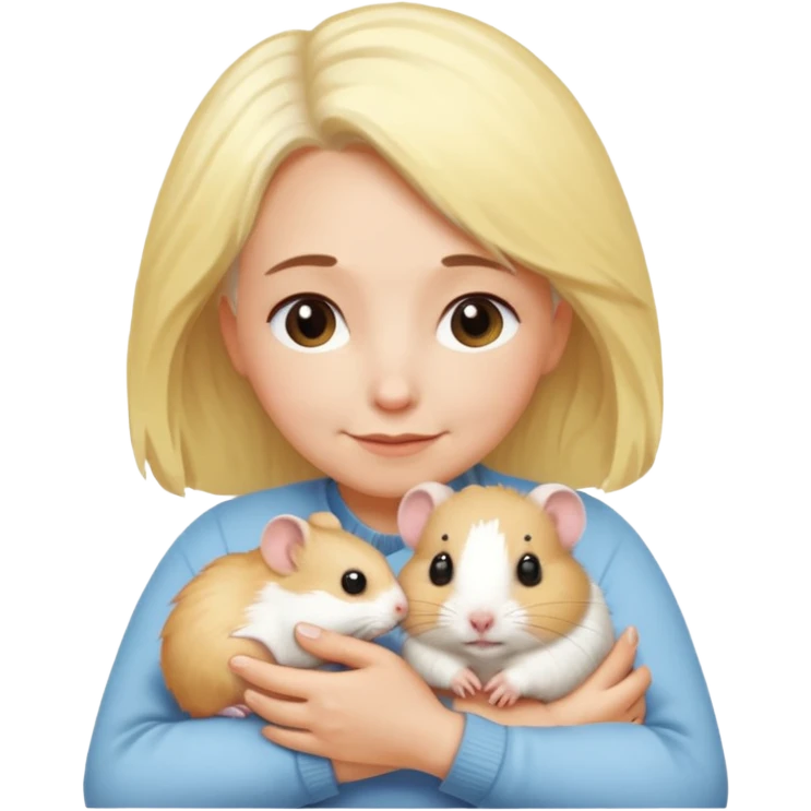 Девушка  возрастная со светло желтыми  волосами обнимает хомяка  emoji