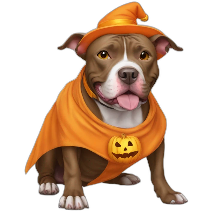 Pit bull dog wearing halloween costume  emoji