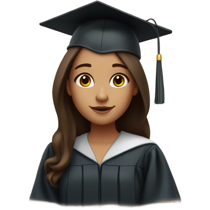 white-skin girl with long brown hair and dark brown eyes with graduation cap and attire emoji