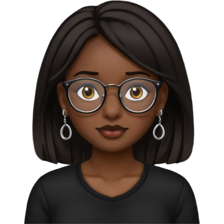 sarah babygirl dark hair and glasses with nose piercing and earrings and black top emoji