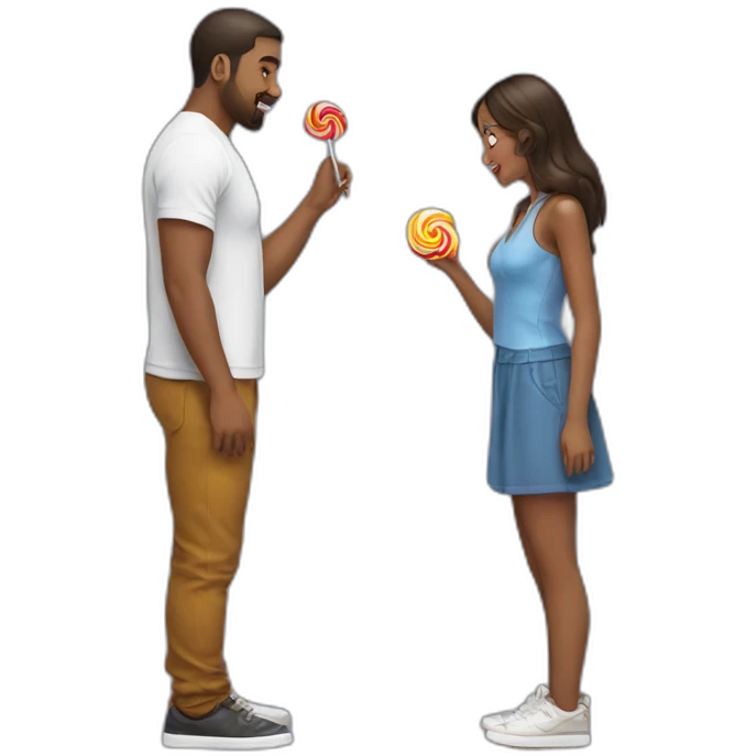 Draw me : girl on her two knees ready to eat a lollipop side view man emoji