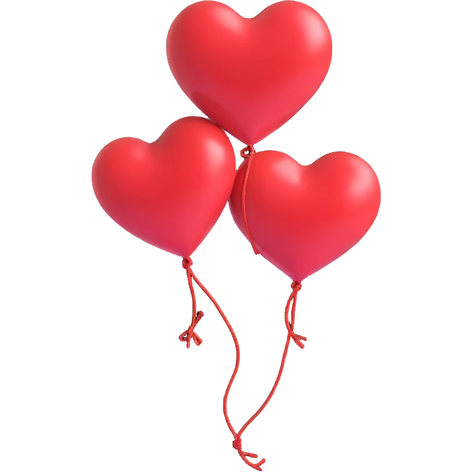 3D heart balloon, shiny and floating, with a visible knot and string emoji