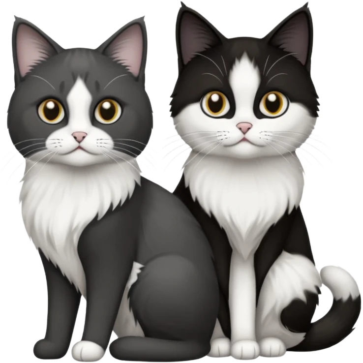 2 chats noirs et blancs qui se ressemblent l'une poil court l'autre poil ragdoll emoji