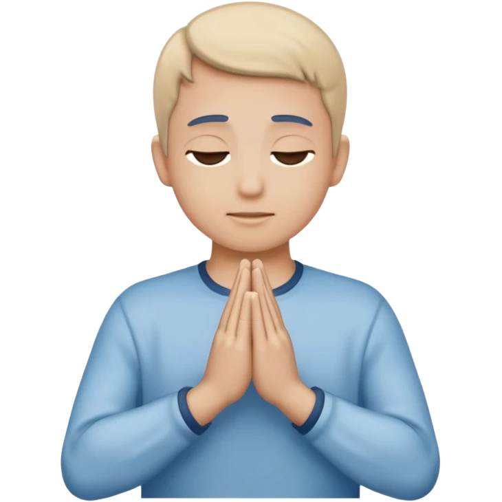 Two hands in prayer pose, muted blue outline, beige fill, soft glow, apple emoji style, PNG, transparent background emoji