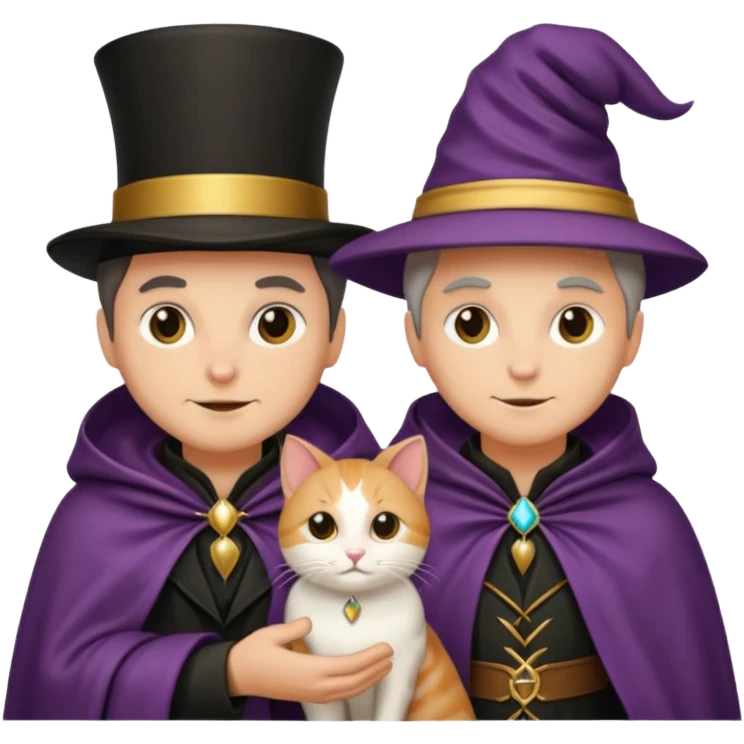 magician couple and their pet cat emoji