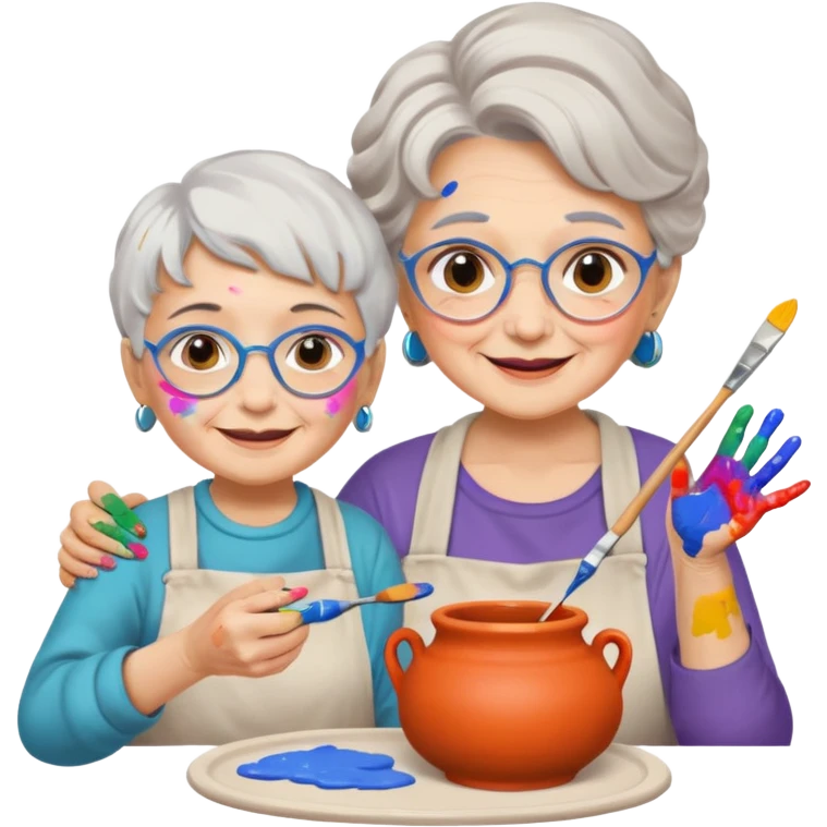 grandma and kid doing potery emoji