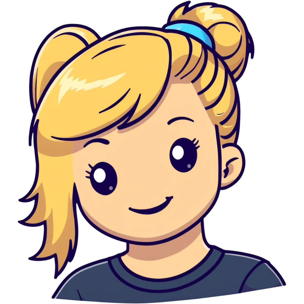 blonde girl with high pony hair, she is making a wink emoji