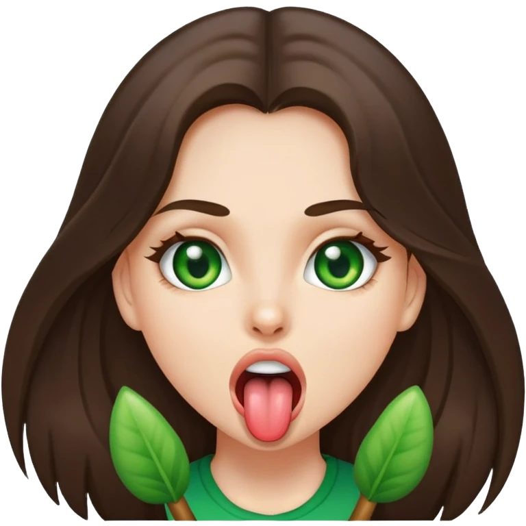 Brunette green eyed girl showing tongue, long hair  emoji