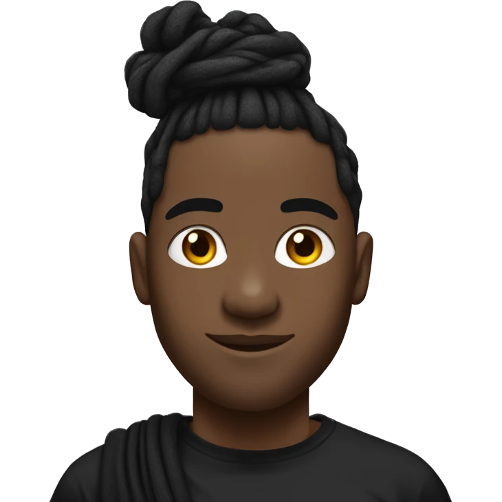 Black man with a dreadlock bun with a under cut with a white and black bandana on his head with black t shirt with no beard emoji