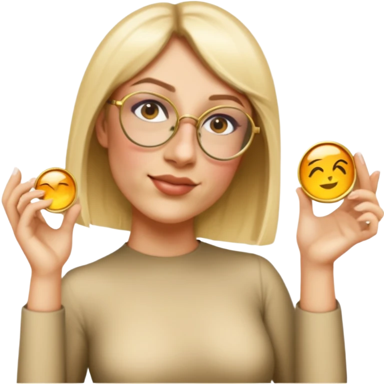 woman, wearing a longlsleeve dress, gold glasse emoji