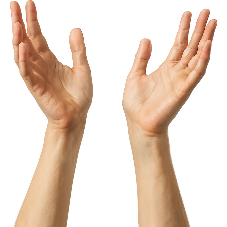 two open hands reaching towards the sky, realistic style emoji