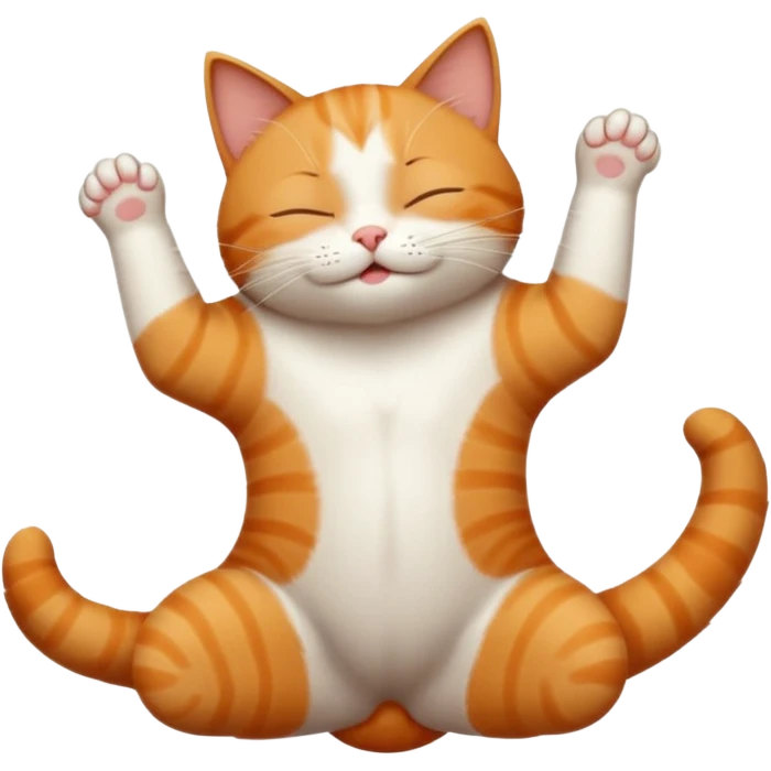ginger and white small cat in funny positions upside down with eyes closed emoji