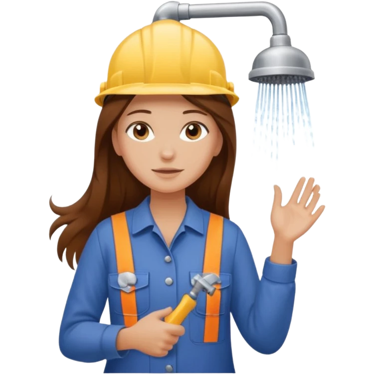 beautiful girl with long brown hair constructing new shower emoji